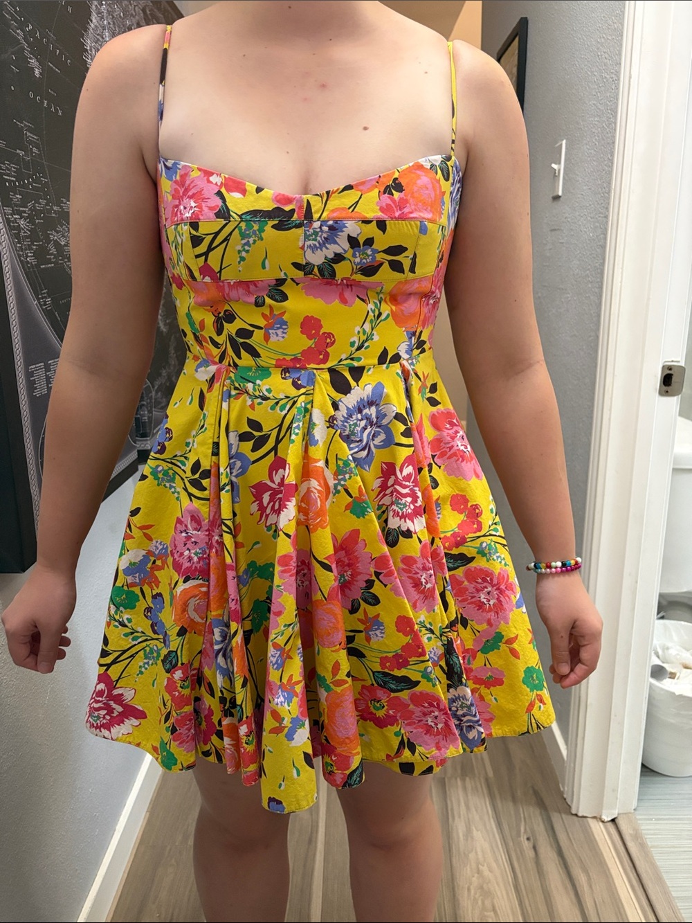 Yellow Floral Sundress with Spaghetti Straps